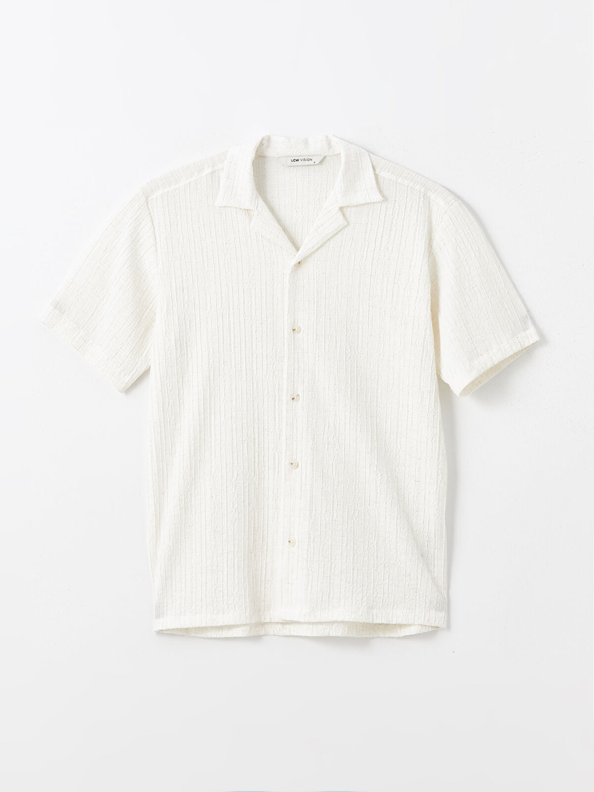 Textured Cuban Collar Polo Shirt Set - White & Black Combo
