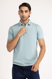 Mint Green Striped Polo Shirt