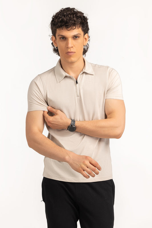 Beige Cotton Polo Shirt