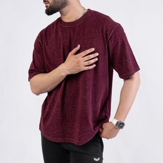 Men's Burgundy Speckled Oversized T-Shirt