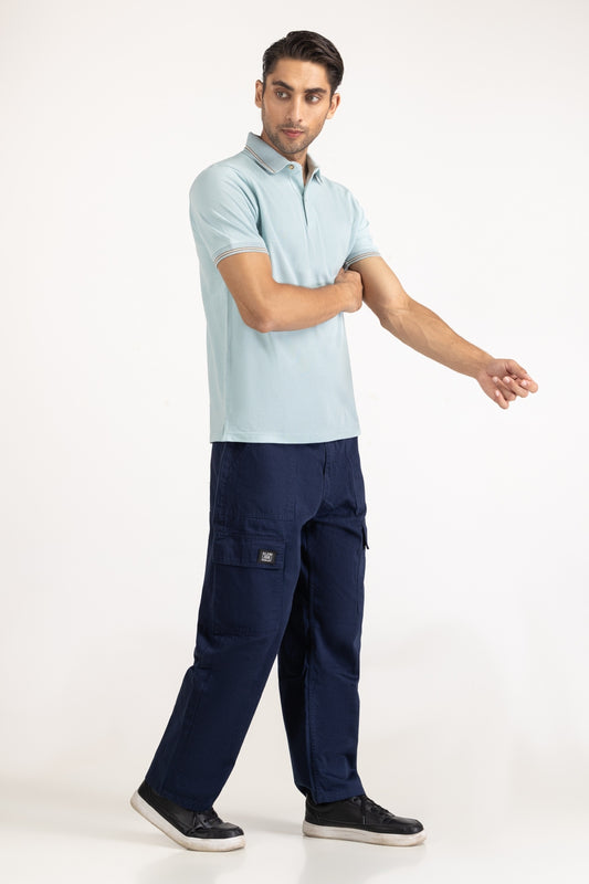 Mint Green Striped Polo Shirt