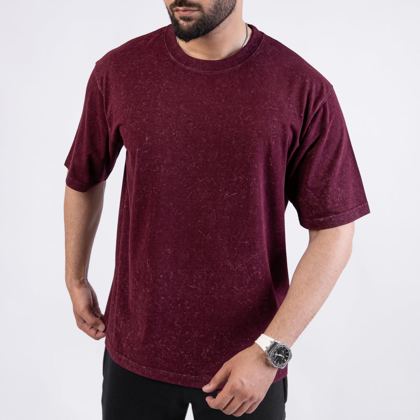 Men's Burgundy Speckled Oversized T-Shirt